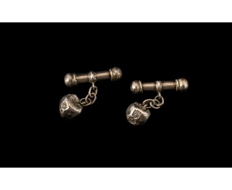 Unusual Pair of Silver Cufflinks. Gents Vintage Silver Cufflinks, Very Unusual, with Silver Nugget. Please Confirm with Photo