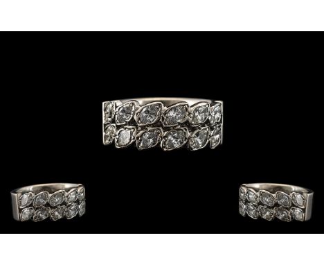 18ct White Gold Double Row Half Eternity Ring, set with Marquise Shaped Diamonds, estimated Diamond weight 2cts. Ring size (M