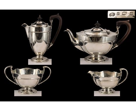 Art Nouveau Period Elkington &amp; Co Superb Quality Sterling Silver ( 4 ) Piece Tea Service. Wonderful Design / Proportions,