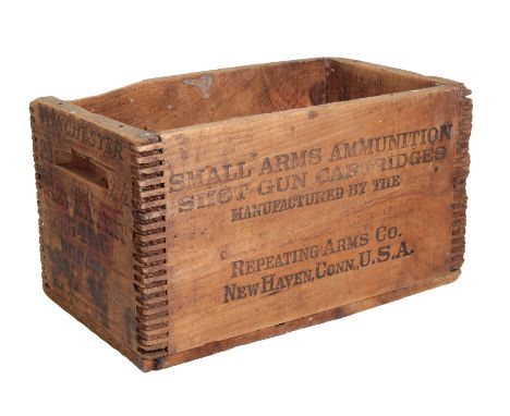 A SMALL ARMS AMMUNITION WOODEN CARTRIDGE BOX by the Winchester Repeating Arms Company, New Haven, Conn. USA