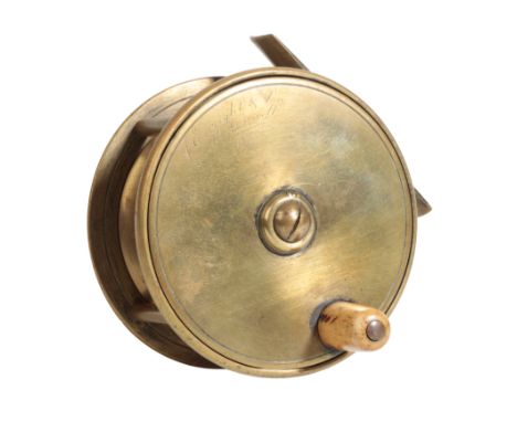 K. KNIGHT &amp; SONS, CASTLE CONNELL: AN ALL BRASS TROUT REEL, circa 1890, with horn handle and smooth brass foot, reel size 