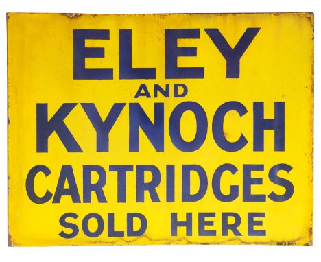 ELEY KYNOCH: A VINTAGE  ENAMEL DOUBLE-SIDED ADVERTISING SIGN with inscription "We sell Eley Kynoch cartridges", with maker's 