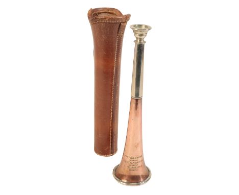 A RARE COPPER AND NICKEL SILVER HUNTING HORN by Martin &amp; Martin of London, New York and Philadelphia, "Presented by W. Pe