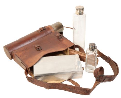 A VICTORIAN SECOND HUNTSMAN'S CANTEEN in original leather travelling case, with the crest of Lord Derby, stamped to the lid; 