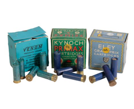 ELEY KYNOCH PRIMAX: A BOX OF 16 BORE PAPER CARTRIDGES (25 in box); a part-box of Eley 16 bore paper cartridges; and a box of 