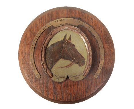 A PRESENTATION PLAQUE: "The Winner of the Chester Cup for Ascot Stakes and the Ascot Gold Cup", all in 1911, by Willonyx; wit