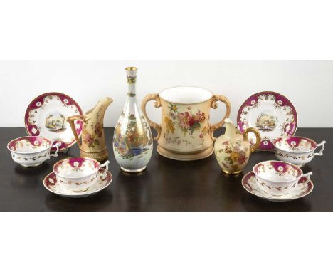 Collection of ceramicscomprising of: a Royal Worcester blush ivory loving cup, 15cm jug, a Royal Worcester blush ivory jug, 1