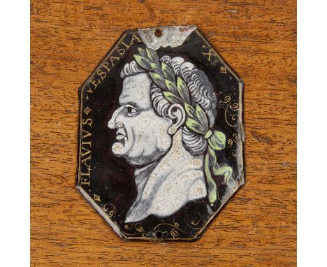 After Jacques Laudin I (1627-1695)Limoges enamel portrait plaque, 19th Century, depicting Roman Emperor Vespasian (Flavius Ve