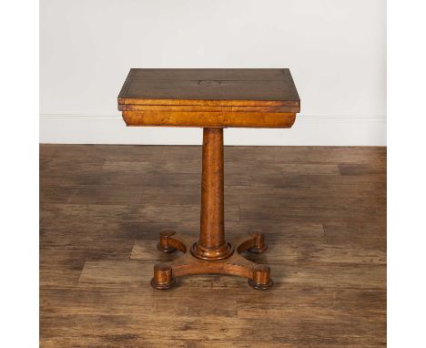 Maple wood card or patience table19th Century, with box line inlay on quadripartite base, standing on castors, 58cm wide x 74