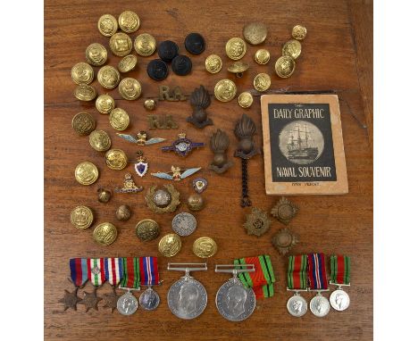 Militaria interestcollection of items comprising of: miniature military medals in Spink & Son box, tunic and cap badges, enam