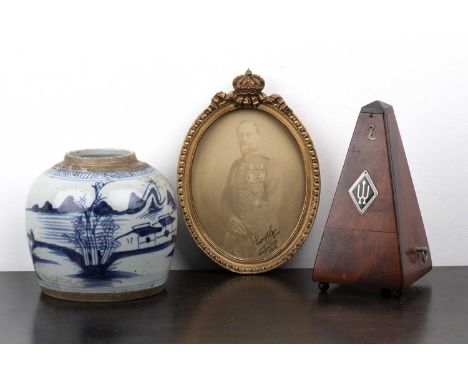 Group of piecesincluding a Chinese blue and white ginger jar, 16cm high, a signed photograph of Prince Leopold, 18cm x 13cm a