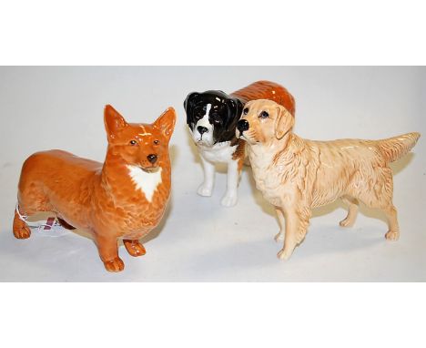 A Beswick model of a corgi, gloss finish; a Beswick St Bernard 'Corna Garth Stroller'; and a Beswick retriever, gloss finish 