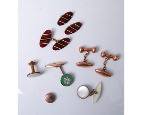 A pair of 9ct cufflinks (3.8g) together with a pair of enamelled cufflinks and others
