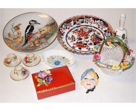 A small collection of miscellaneous china to include; Victorian Spode cabinet plates, Austrian Art Deco wall mask, flower pos