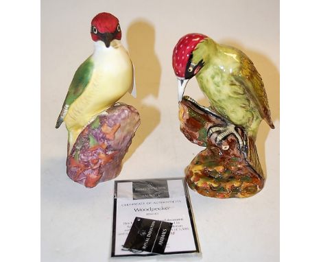 A Royal Worcester unglazed porcelain woodpecker, No.3249, h.18cm; together with a Royal Doulton woodpecker from the Birds Col