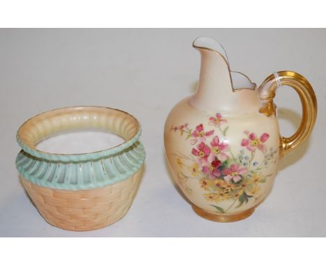 A Royal Worcester Basket pattern sugar bowl, shape No.1972, puce mark, circa 1900; together with a Royal Worcester blushware 