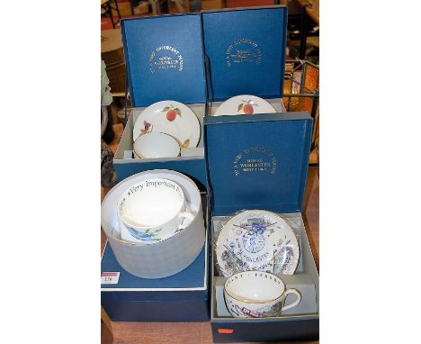 A boxed Royal Worcester Language of Flowers Morning Glory oversize teacup and saucer together with two other boxed  examples 