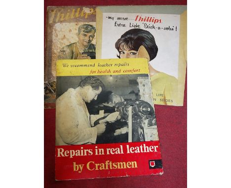 A collection of assorted mid-20th century cardboard and lithograph printed shoe-shop advertising boards