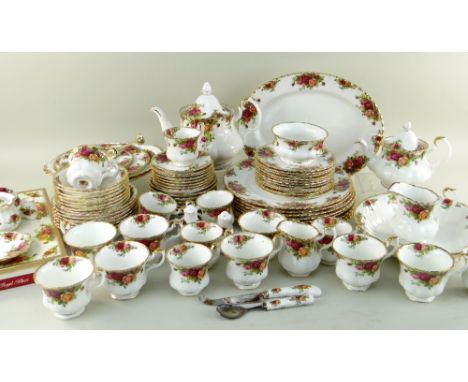 ROYAL ALBERT 'OLD COUNTRY ROSES' CHINA SERVICE, comprising 2 teapots, tea and coffee cups, saucers, side plates, cereal bowls