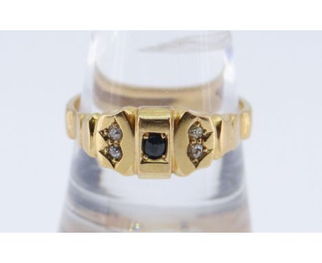 18CT GOLD SAPPHIRE &amp; DIAMOND RING, ring size T / U, 4.9gms, in black square ring box Condition Report: appears in good ov