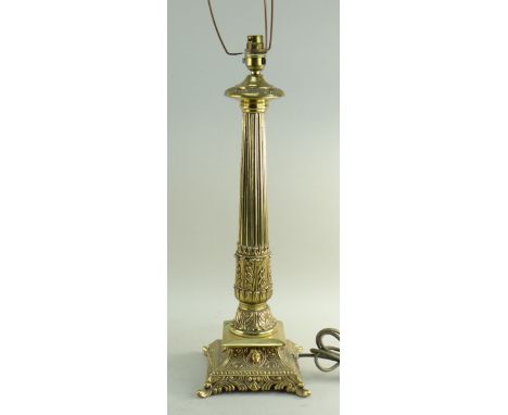 ANTIQUE-STYLE BRASS PLATED TABLE LAMP, modelled as a corinthian column, 20th Century