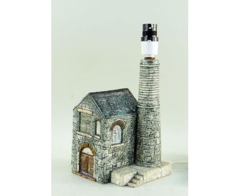 TROIKA POTTERY CORNISH TIN MINE TABLE LAMP, by Alison Brigden, grey and brown glazes, fitted for electricity, painted marks t