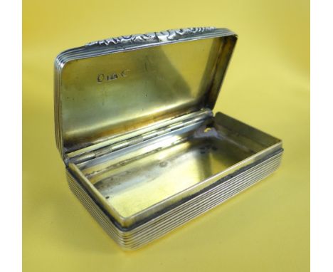 MID 19TH CENTURY SILVER SNUFF BOX of rectangular form with engraving to lid 'Presented To ......... as a mark of respect by h