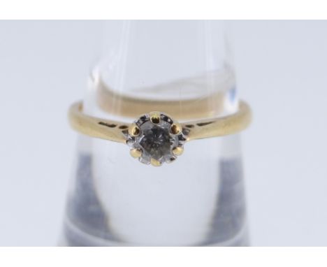 18CT GOLD DIAMOND RING, ring size O, 2.8gms, stamped 0.25cts in red octagonal ring box Condition Report: crack visible throug