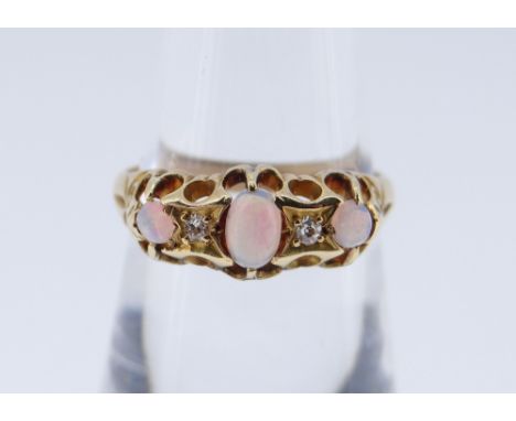 18CT GOLD OPAL &amp; DIAMOND RING, ring size N, 2.5gms, in black square ring box Condition Report: appears in good overall co