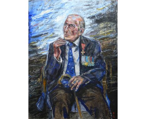 DAN LLYWELYN HALL oil on panel - "The Last Dambuster at 100", signed with initials, signed and dated 2021 verso, 113 x 92cms 