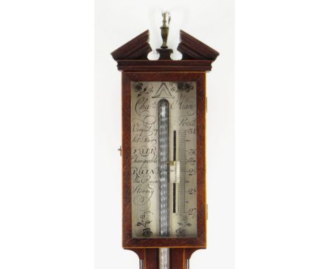 MAHOGANY &amp; BOXWOOD STRUNG STICK BAROMETER, Charles Aiano signed silver dial with vernier scale, 100cm high Auctioneer's n