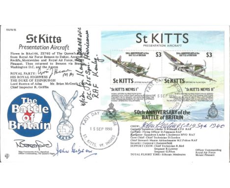 World War II FDC RAFM15 St Kitts Miniature Sheet Signed N E Beresford Plus 4 Battle of Britain Pilots Wg Cdr J R Kayll DSO OB