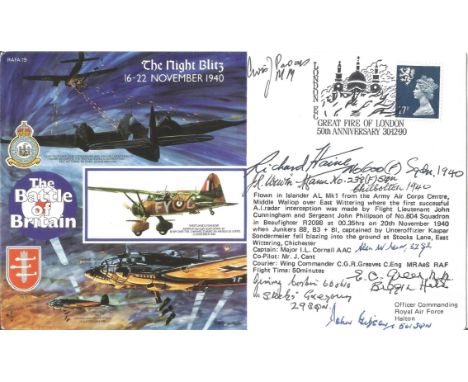 World War II FDC RAFA19a Night Blitz 16-22 Nov 1940 Signed 8 Battle of Britain Pilots, Crew Signed by John R Unwin, Mann 238 