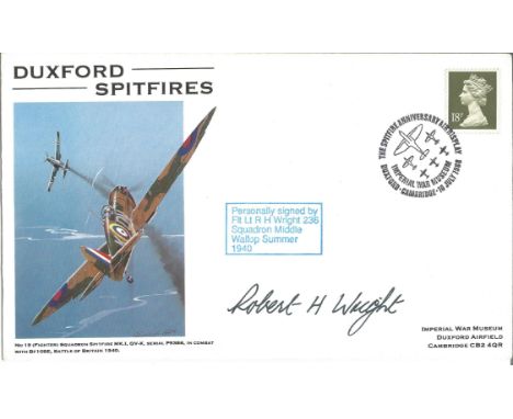F/Lt R H Wright 236 Squadron signed FDC Duxford Spitfires PM Imperial War Museum Duxford Cambridge 10th Jul 1988. WW2 RAF Bat