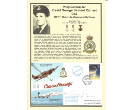 WW2 Battle of Britain fighter ace Wing Commander David George Samuel Richardson Cox DFC Croix de Guerre with Palm signed Clas