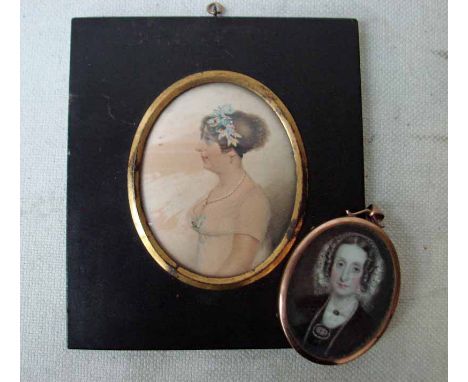 A 19th century Portrait Miniature on ivory depicting a woman in mourning dress, bust length in oval brass frame, 6cm by 4.8cm