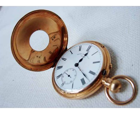 A Victorian 18ct gold Half Hunter Pocket Watch by Nicole Nielsen 14 Soho Square, London, white enamel dial signed Nicole Niel