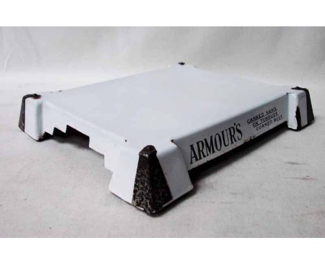 Advertising interest: an early to mid 20th century Butchers Meat Stand, rectangular form, white enamel, black print Armours C