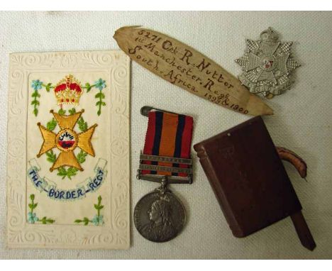 Boer War Manchester Regiment 4271 CPL R. Nutter, Manchester Regt with Transvaal and Defence of Ladysmith bars, novelty wooden