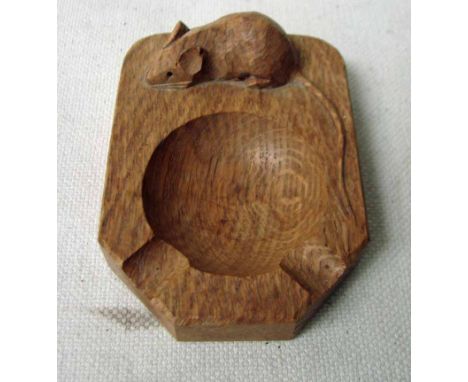 Robert 'Mouseman' Thompson of Kilburn, a rectangular oak ash tray, canted corners to front, circular ash well, carved signatu