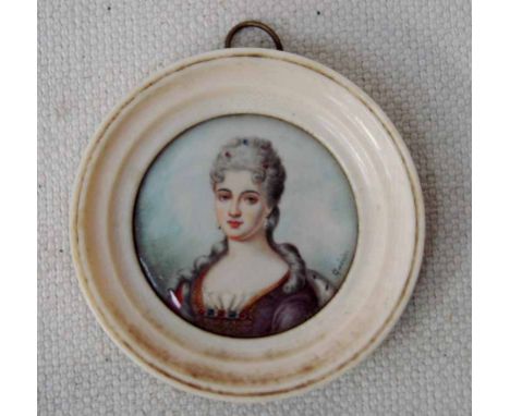 Possibly Jean Urbain Guerin, a 19th century Portrait Miniature on ivory depicting a Noblewoman, bust length with bejewelled d