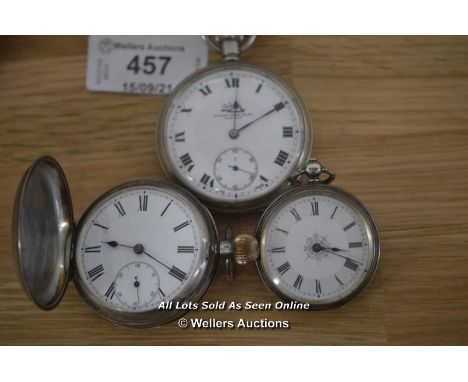 SELECTION OF ANTIQUE POCKET WATCHES ,1X 935 SILVER, MANUAL WIND MOVEMENT,ENAMELED ROMAN DIAL, 1X SPIKINS FROM DENT ,MANUAL WI