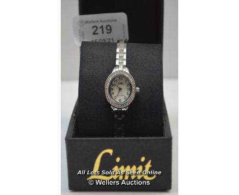 LADIES&nbsp;,LIMIT,QUARTZ WATCH, MOTHER OF PEARL ARABIC DIAL,STEEL CASE AND BRACELET,STONE SET BEZEL / APPEARS TO BE NEW - OP
