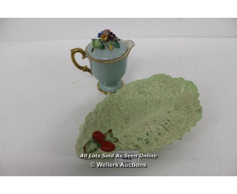 1X CROWN STAFFORDSHIRE JUG WITH FLORAL DECORATIVE LID,1X CARLTONWARE SERVING DISH (LETTUCE LEAF DESIGN)