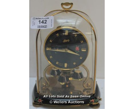 SCHATZ, MECHANICAL CARRIAGE CLOCK, BLACK AND GOLD EFFECT FINISH WITH PAINTED FLOWERS,IN NEED OF RESTORATION