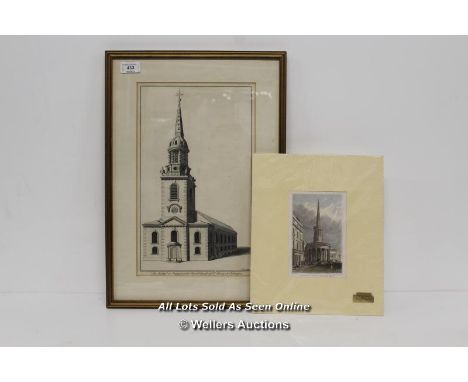 TWO LITHOGRAPH PRINTS INCLUDING THE PARISH CHURCH OF ST MARY AT ISLINGTON AND ALL-SOLES CHURCH LANGHAM PLACE
