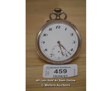 IWC POCKET WATCH,WHITE ENAMLED ARABIC DIAL (MISSING SUB SECONDS HAND) ENGRAVED INNER CASE BACK IN GERMAN,STAMPED IWC PROBUS S