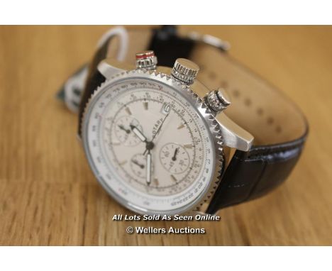 *GENTS WATCH,ROTARY CHRONOGRAPH,QUARTS MOVEMENT,BRUSHED AND POLISHED STEEL CASE, SILVER BATTON DIAL WITH DATE APPATURE,BLACK 