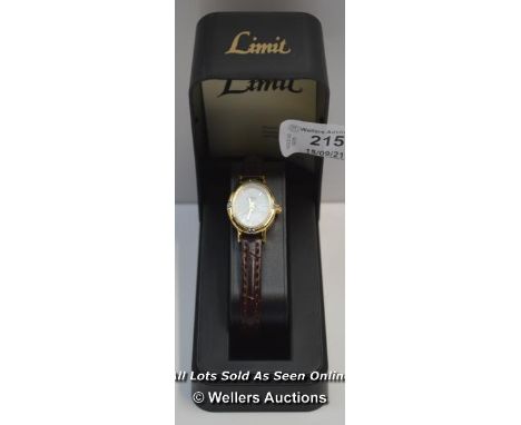 LADIES&nbsp;,LIMIT,QUARTZ WATCH,ARABIC BATTON MOTHER OF PEARL DIAL,STEEL AND YELLOW CASE ON BROWN LEATHER STRAP / APPEARS TO 