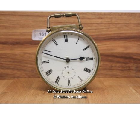 HEAVY BRASS CASED MECHANICAL CLOCK, MANUAL MOVEMENT, ENAMELED WHITE ROMAN DIAL WITH SUB SECONDS, SIGNS OF AGE, RESTORATION NE